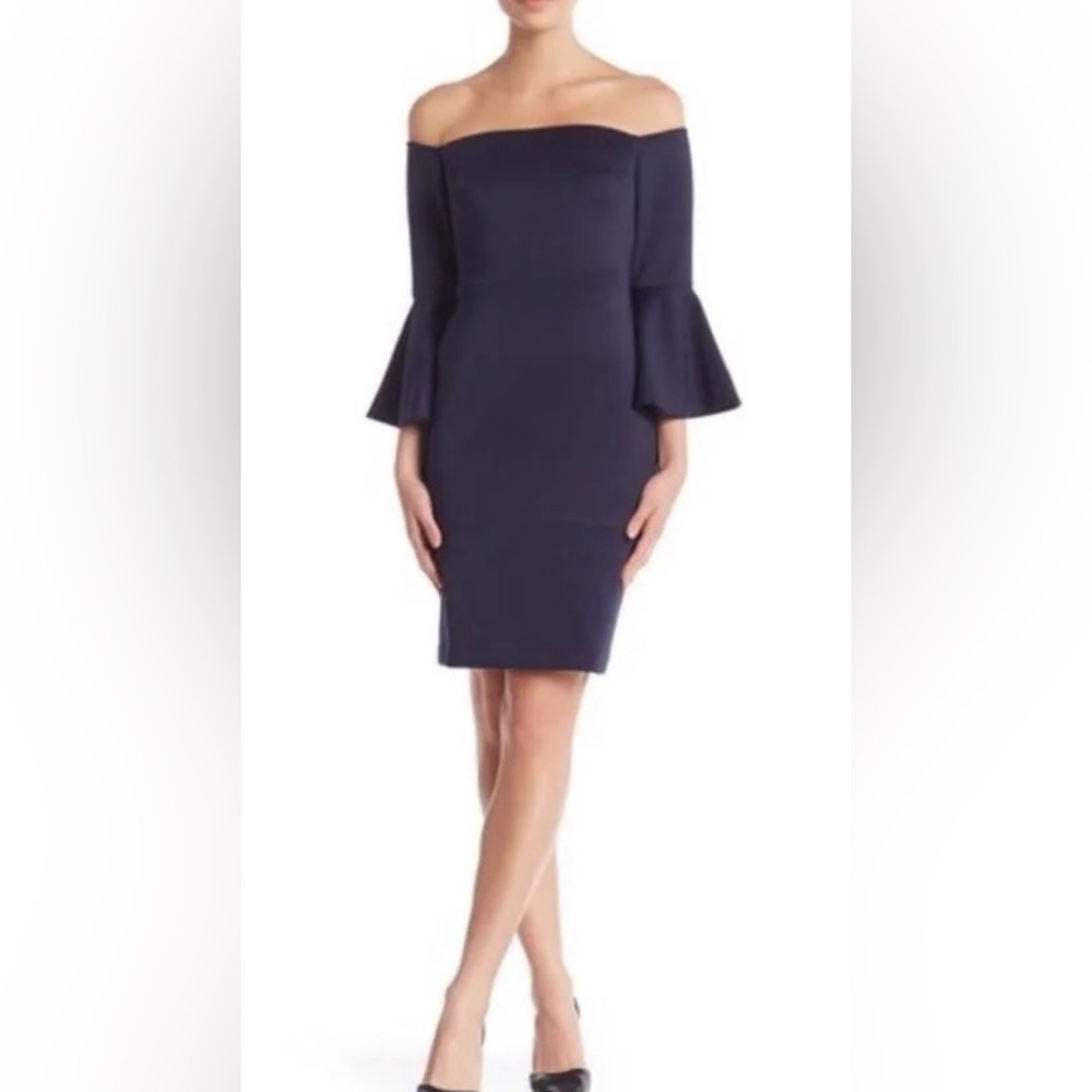 Betsy Johnson navy off the shoulder dress with bell sleeves size 10